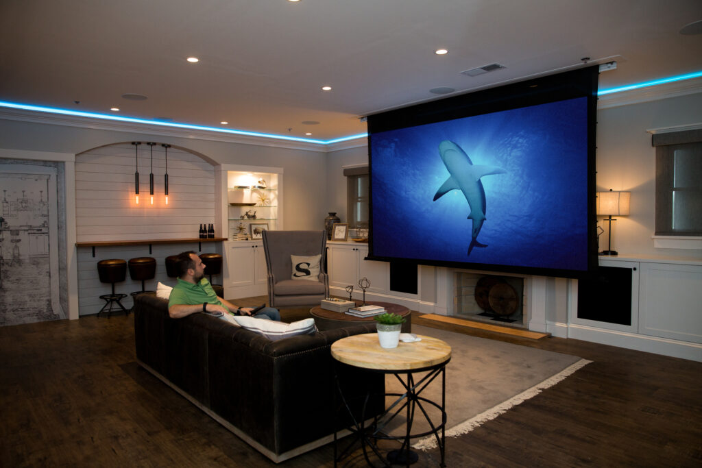Modern living room TV installation with clean wall mounting