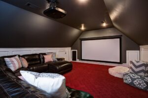 High-end outdoor TV installation in covered patio environment
