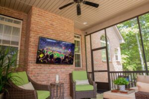Premium outdoor TV installation in modern patio setting