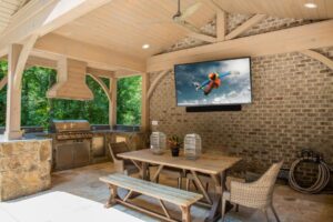 High-end outdoor TV installation with full sun exposure setup