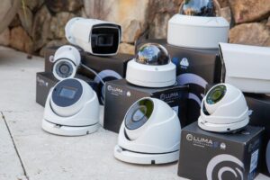 Residential smart home installation featuring integrated camera and automation controls